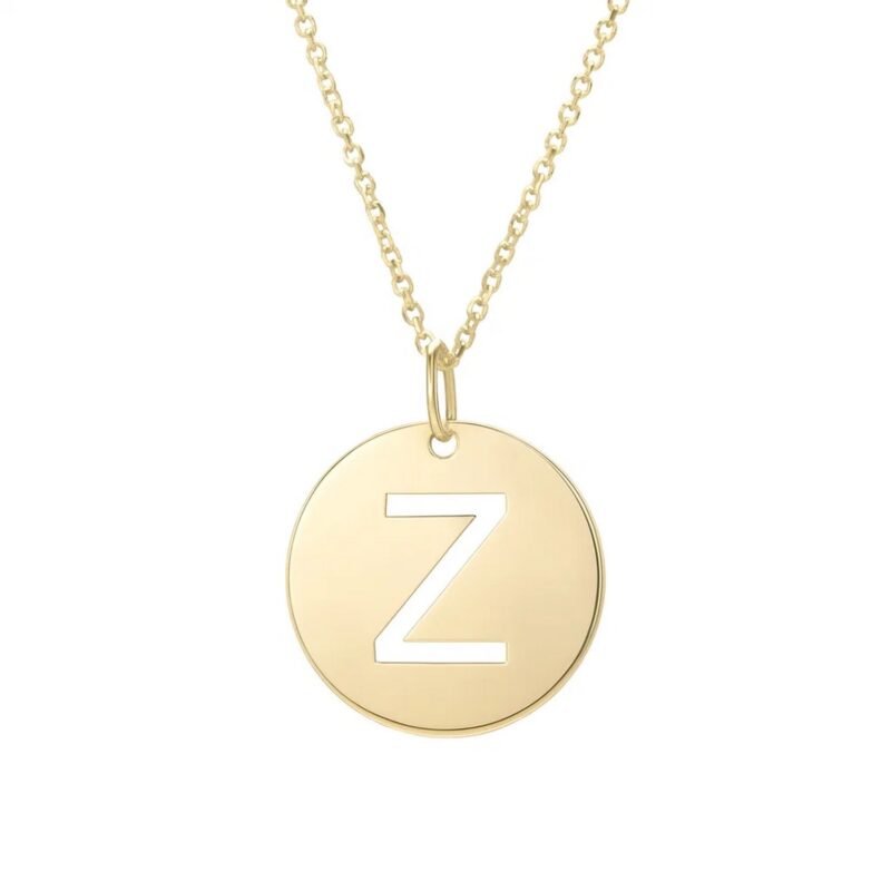 14K Yellow Gold Disc Initial Z Pendant Necklace