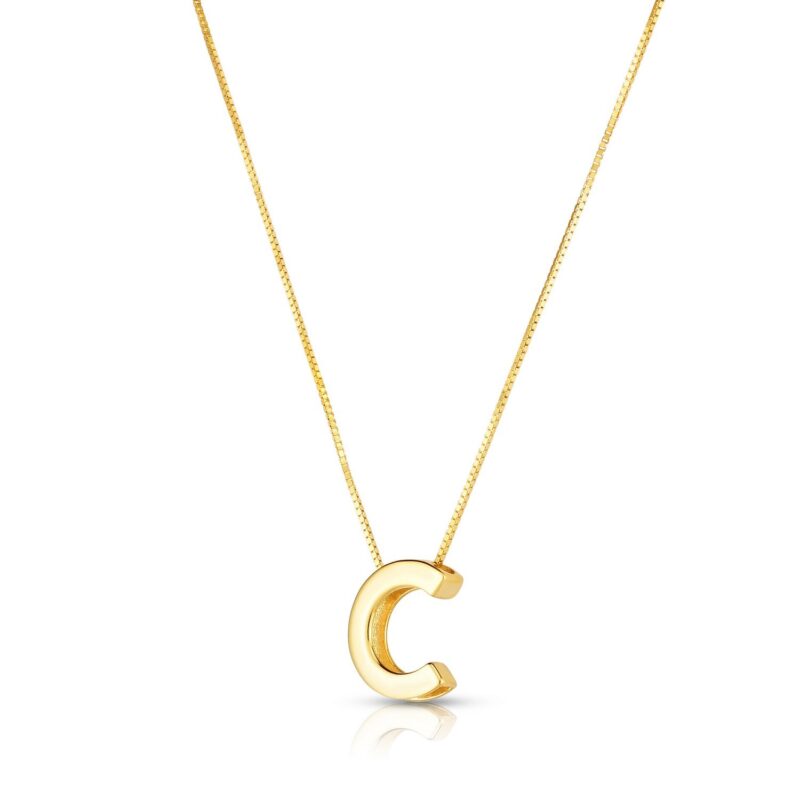 14K Yellow Gold Block Letter Initial C Necklace