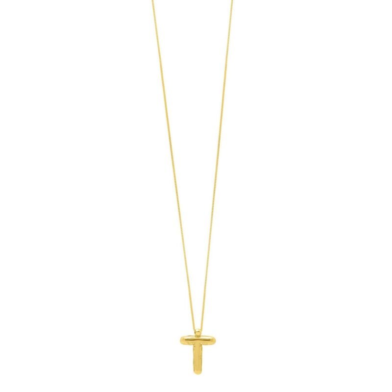 14K Yellow Gold Bubble Initial T Pendant Necklace