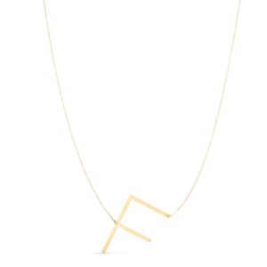 Real 14K Yellow Gold Large Initial F Necklace