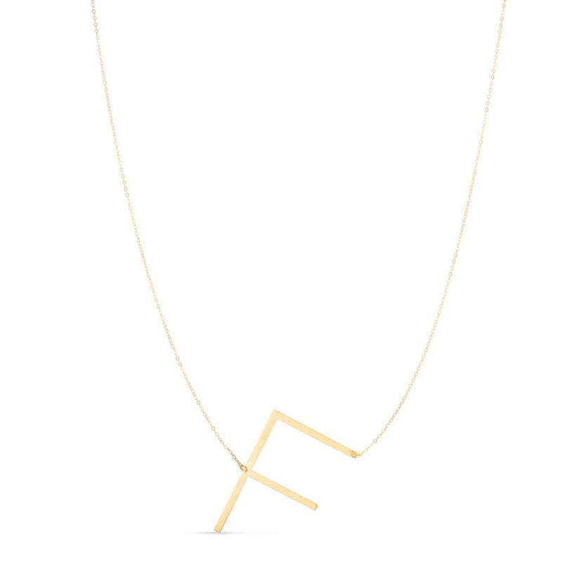Real 14K Yellow Gold Large Initial F Necklace