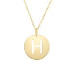 14K Yellow Gold Disc Initial H Pendant Necklace