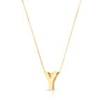 14K Yellow Gold Block Letter Initial Y Necklace