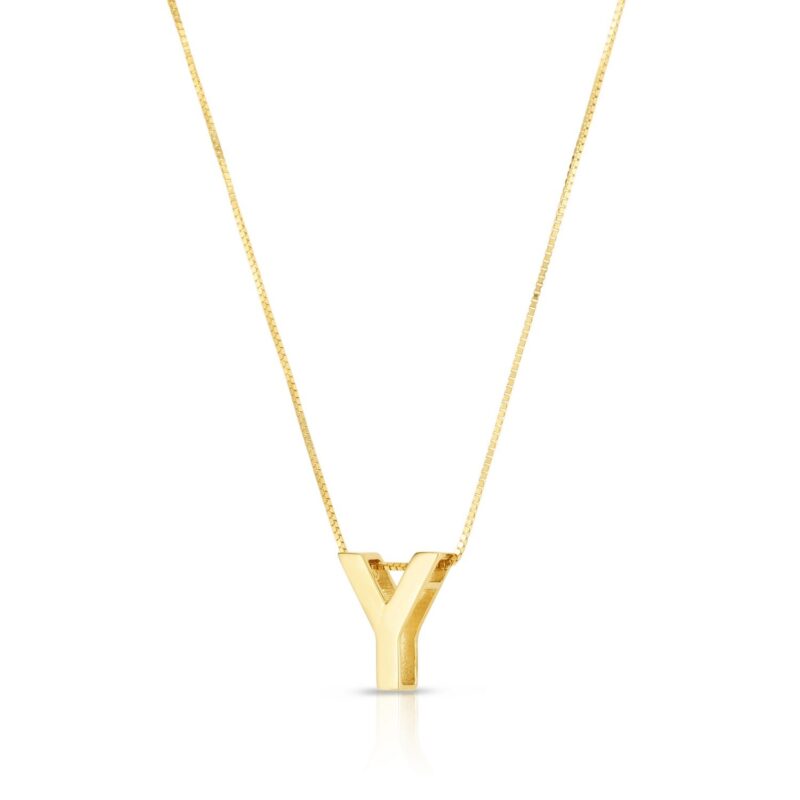 14K Yellow Gold Block Letter Initial Y Necklace