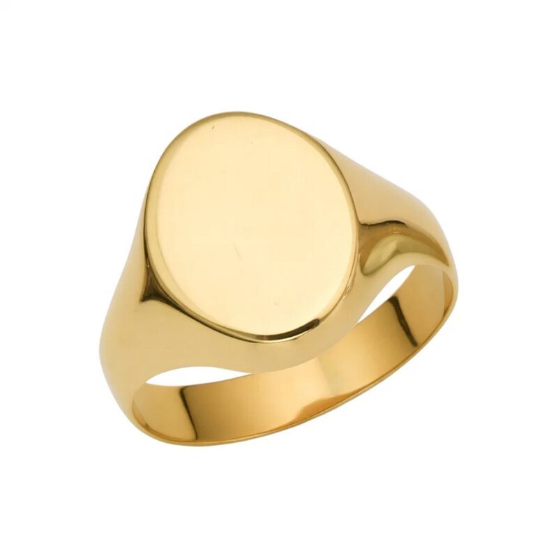 Real 14K Yellow Gold Plain Oval Signet Ring