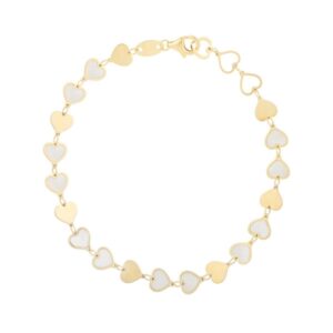 14K Yellow Gold Mother of Pearl Heart Bracelet