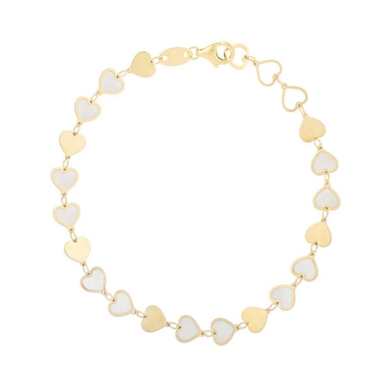 14K Yellow Gold Mother of Pearl Heart Bracelet