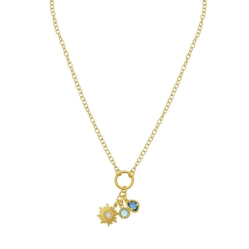 14K Gold Plated Sterling Silver Sunflower Cubic Zirconia Charm Necklace