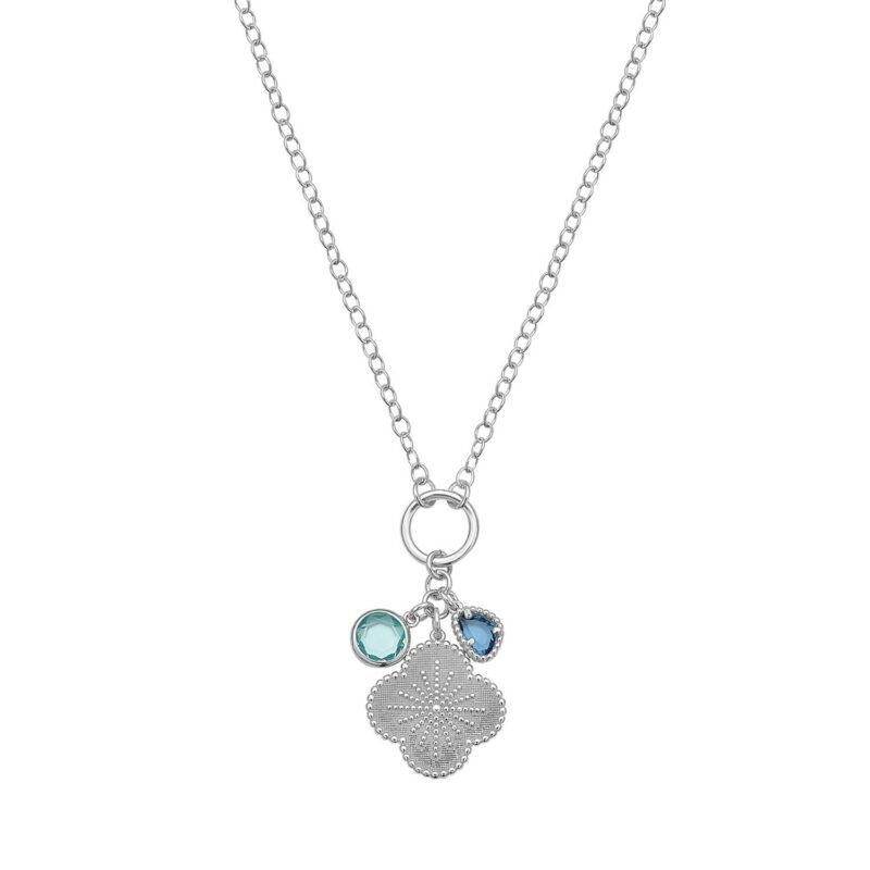 Sterling Silver Flower Cubic Zirconia Charm Necklace