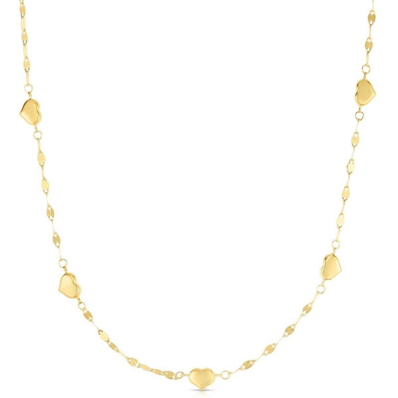 14K Yellow Gold Heart Station Necklace