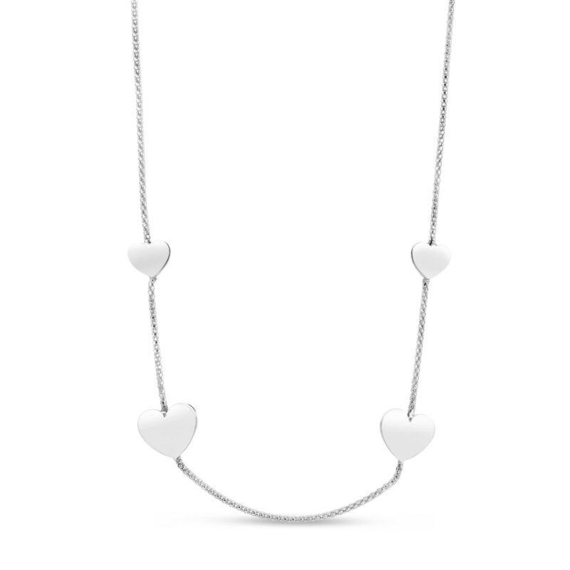 Sterling Silver Hearts Station Necklace