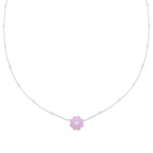 Sterling Silver Enamel Pink Flower Necklace