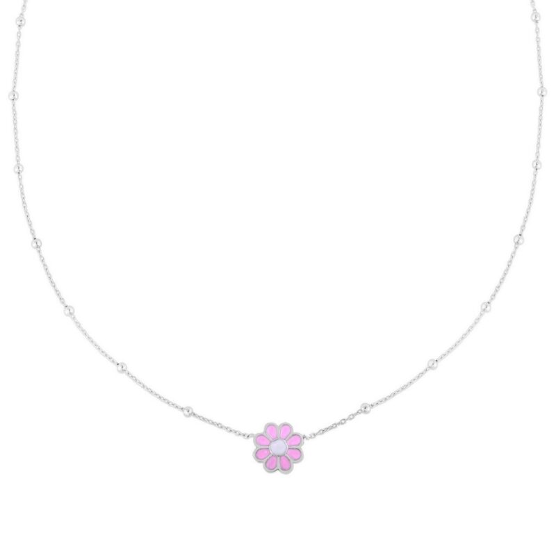 Sterling Silver Enamel Pink Flower Necklace