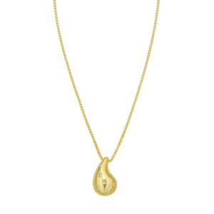 Sterling Silver 14K Gold Plated Puffed Raindrop CZ Necklace