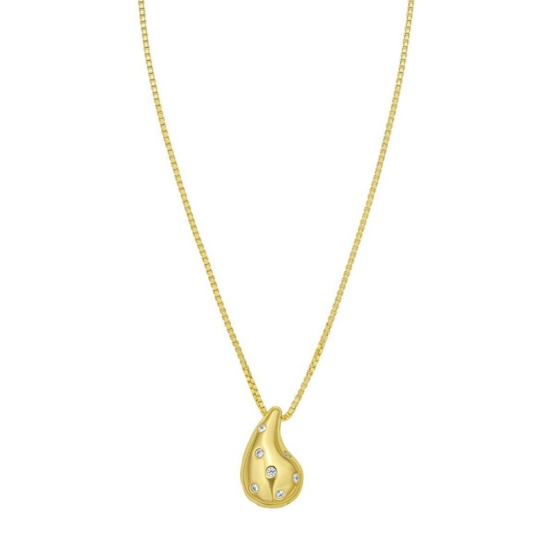 Sterling Silver 14K Gold Plated Puffed Raindrop CZ Necklace