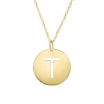 14K Yellow Gold Disc Initial T Pendant