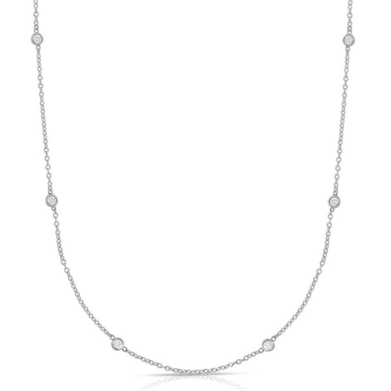 14K White Gold 1 Carat Diamonds by the Yard Necklace 18 Inch