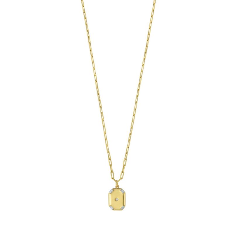 Sterling Silver 14K Gold Plated Cubic Zirconia Octagonal Star Locket Necklace