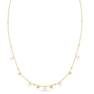 14K Yellow Gold Beaded Scattered Pearl Necklace