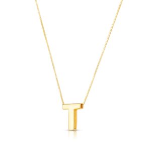 14K Yellow Gold Block Letter Initial T Necklace