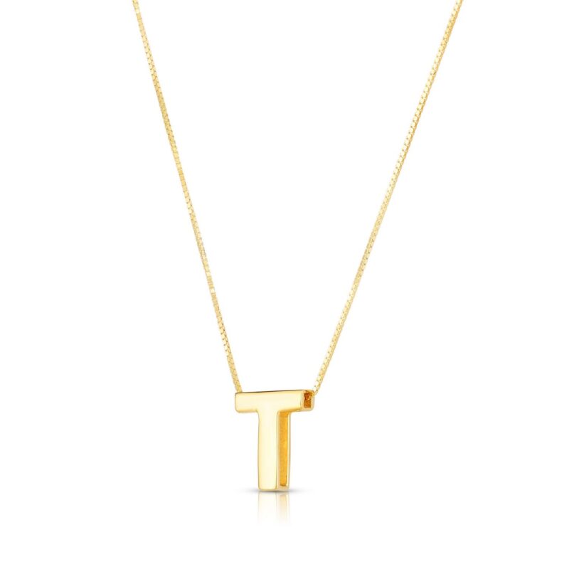 14K Yellow Gold Block Letter Initial T Necklace