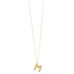 14K Yellow Gold Bubble Initial M Pendant Necklace
