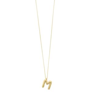 14K Yellow Gold Bubble Initial M Pendant Necklace