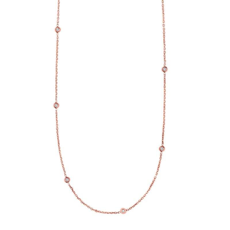 Real 14K Rose Gold Diamonds by the Yard Necklace 1/4 Carat TW