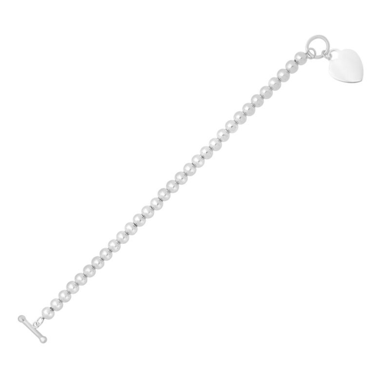 Sterling Silver Beaded Heart Toggle Bracelet