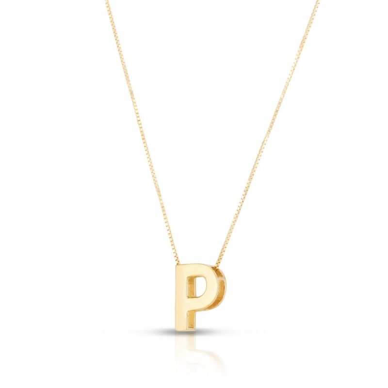 14K Yellow Gold Block Letter Initial P Necklace