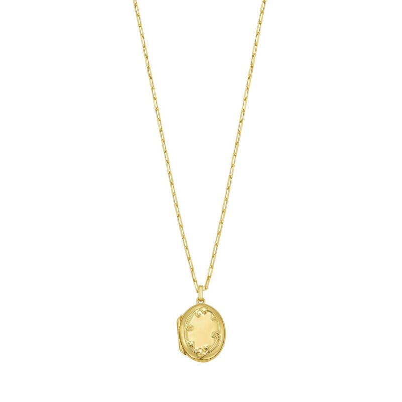 Sterling Silver 14K Gold Plated Oval Vine Locket Necklace Sterling Silver 14K Gold Plated Oval Vine Locket Necklace