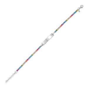 Sterling Silver Rainbow CZ ID Bracelet