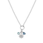 Sterling Silver Blue Stone Cubic Zirconia Sunflower Charm Necklace
