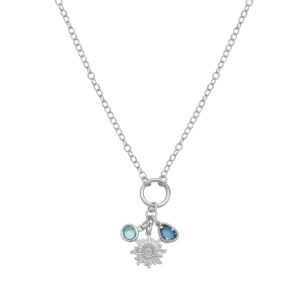 Sterling Silver Blue Stone Cubic Zirconia Sunflower Charm Necklace