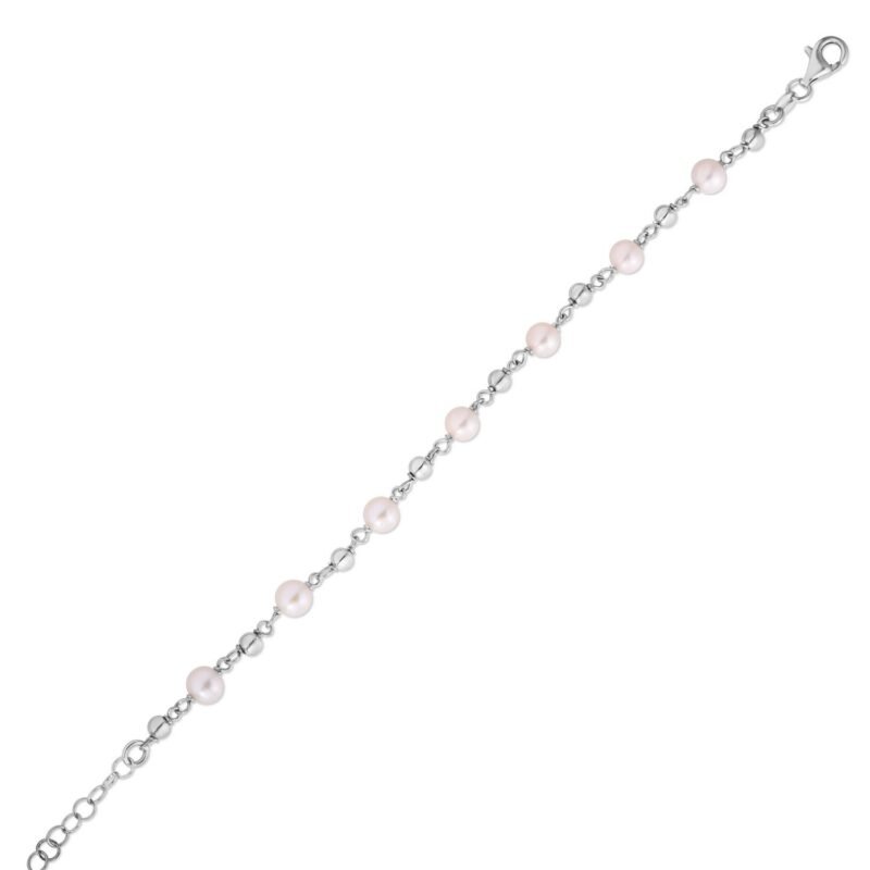 Sterling Silver Beaded Pearl Bracelet 8 Inch