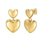 Yellow Gold Plated Sterling Silver Puffed Double Heart Drop Earrings Yellow Gold Plated Sterling Silver Puffed Double Heart Drop Earrings