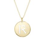 14K Yellow Gold Disc Initial R Pendant Necklace