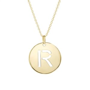 14K Yellow Gold Disc Initial R Pendant Necklace