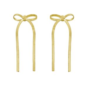 Yellow Gold Plated Sterling Silver Snake Chain Drop Dangle Bow Earrings