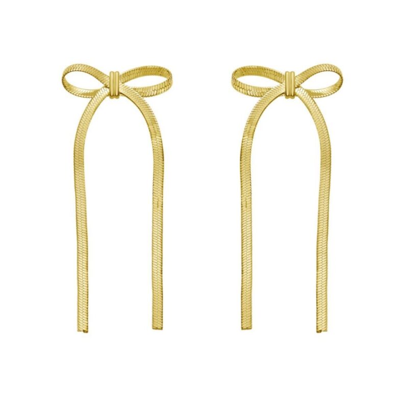 Yellow Gold Plated Sterling Silver Snake Chain Drop Dangle Bow Earrings Yellow Gold Plated Sterling Silver Snake Chain Drop Dangle Bow Earrings