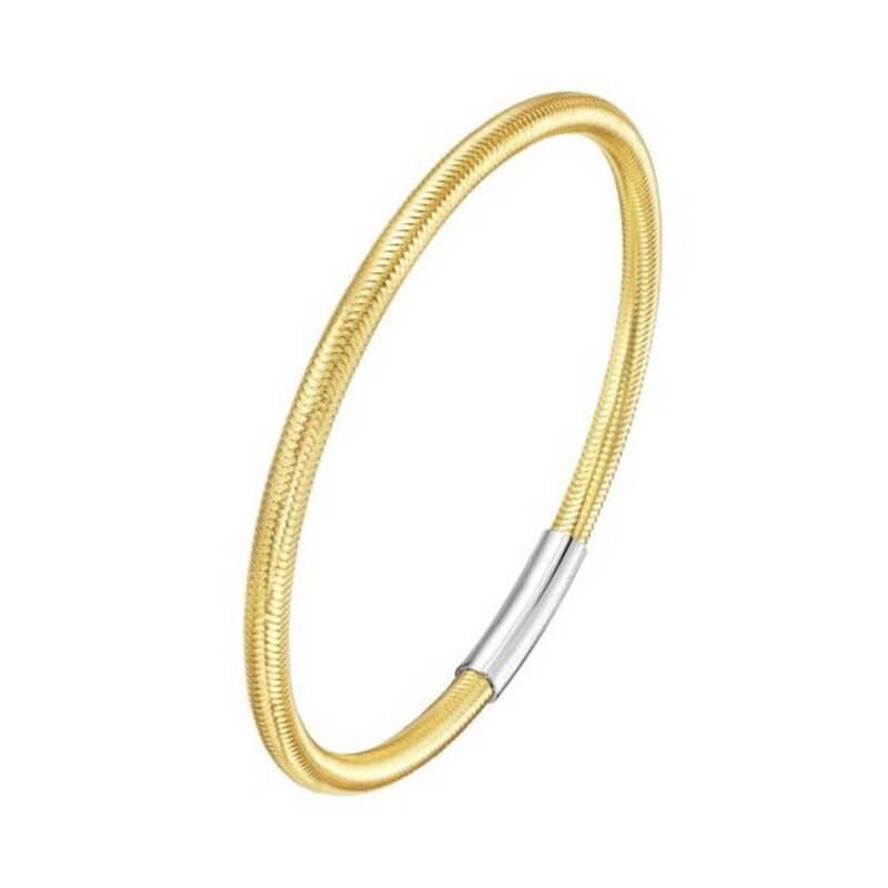 Sterling Silver 14K Gold Plated Basketweave Stretch Bangle