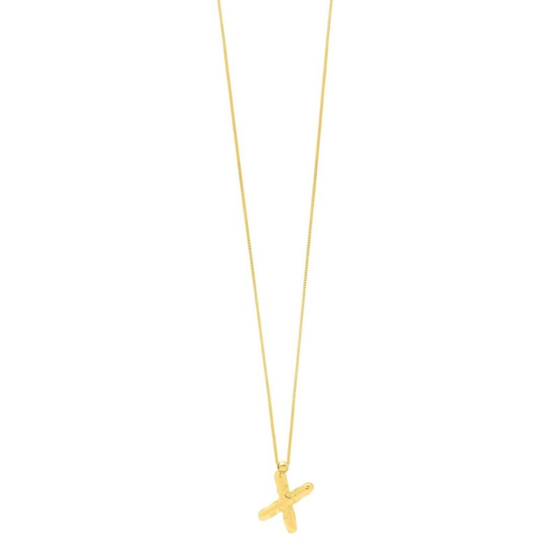 14K Yellow Gold Bubble Initial X Pendant Necklace