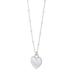 Mother of Pearl Heart Pendant Necklace Sterling Silver