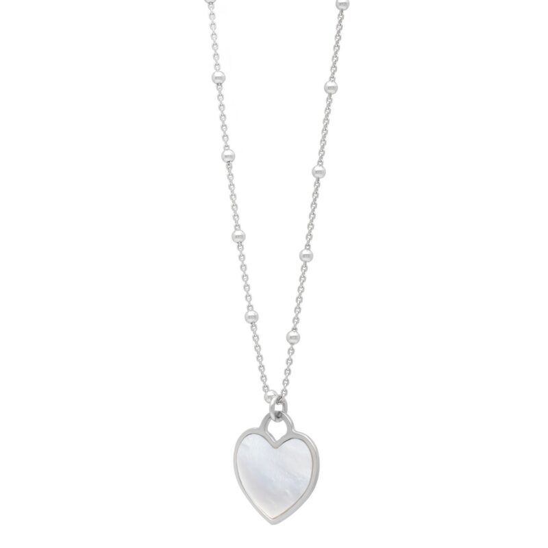 Mother of Pearl Heart Pendant Necklace Sterling Silver