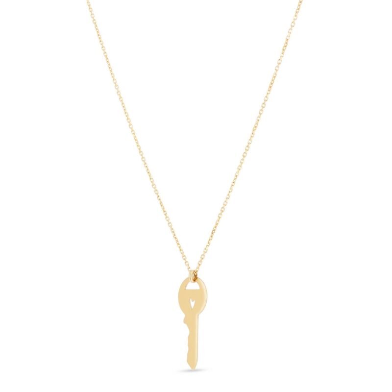 14K Yellow Gold Heart Key Necklace