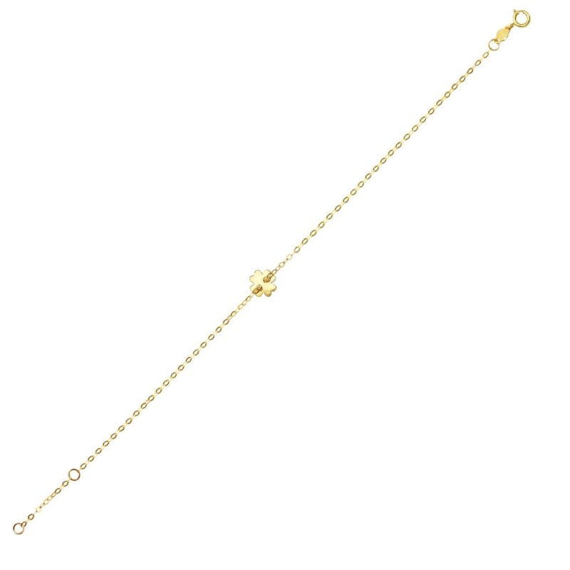 14K Yellow Gold Simple Four Leaf Clover Bracelet