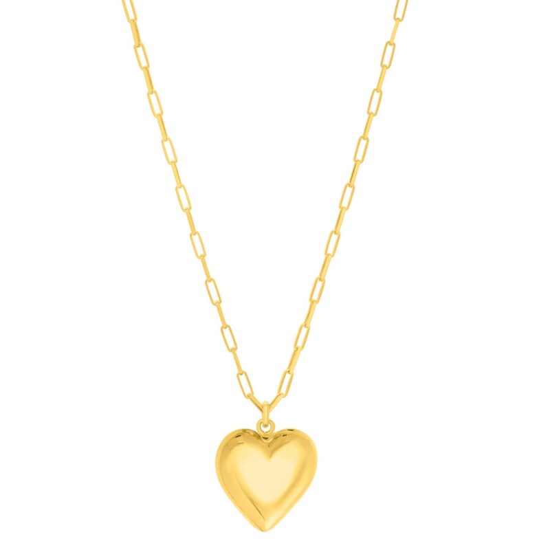 14K Gold Plated Puffed Heart Pendant Necklace
