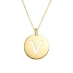 14K Yellow Gold Disc Initial V Pendant Necklace