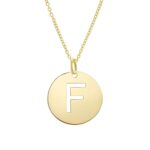 14K Yellow Gold Disc Initial F Pendant Necklace