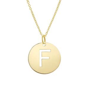 14K Yellow Gold Disc Initial F Pendant Necklace